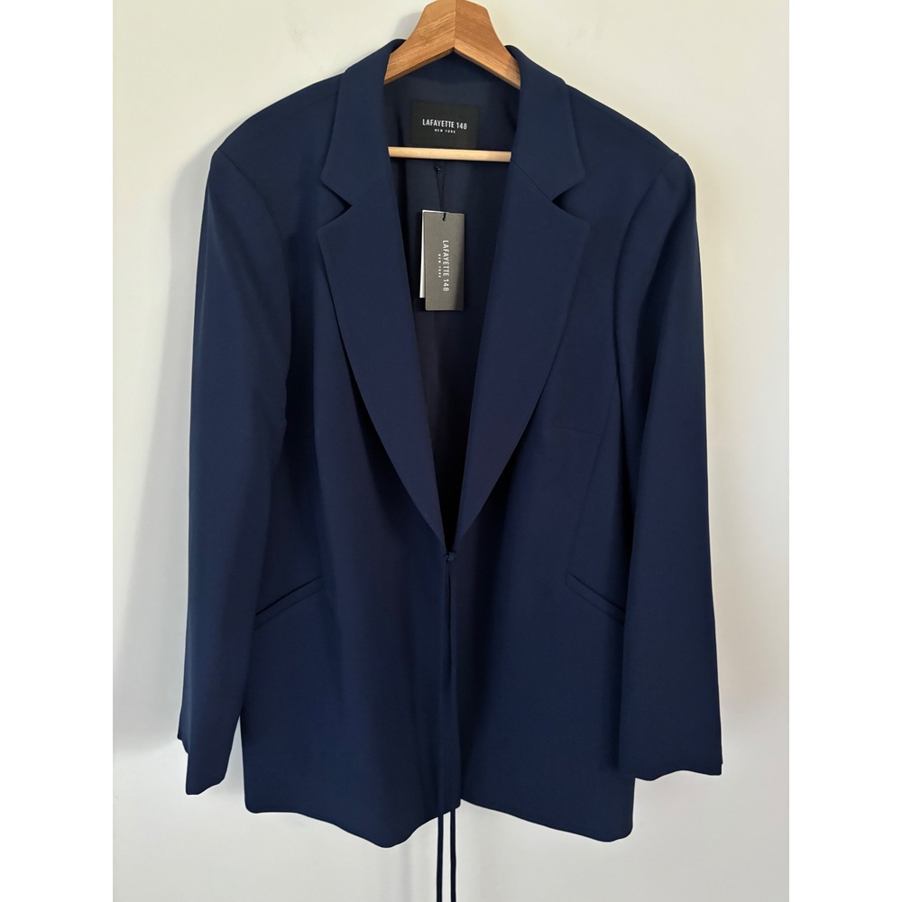 Lafayette 148 New York Galaxy Blue Tie Front Blazer Size 20W quiet luxury0